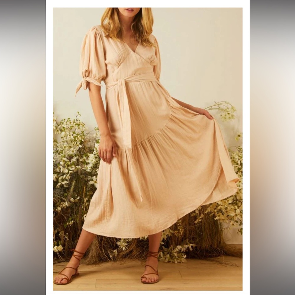 NWT Hannah Artwear ‘Thalia’ Midi Gauzy Wrap Dress 100% Cotton Sz 1